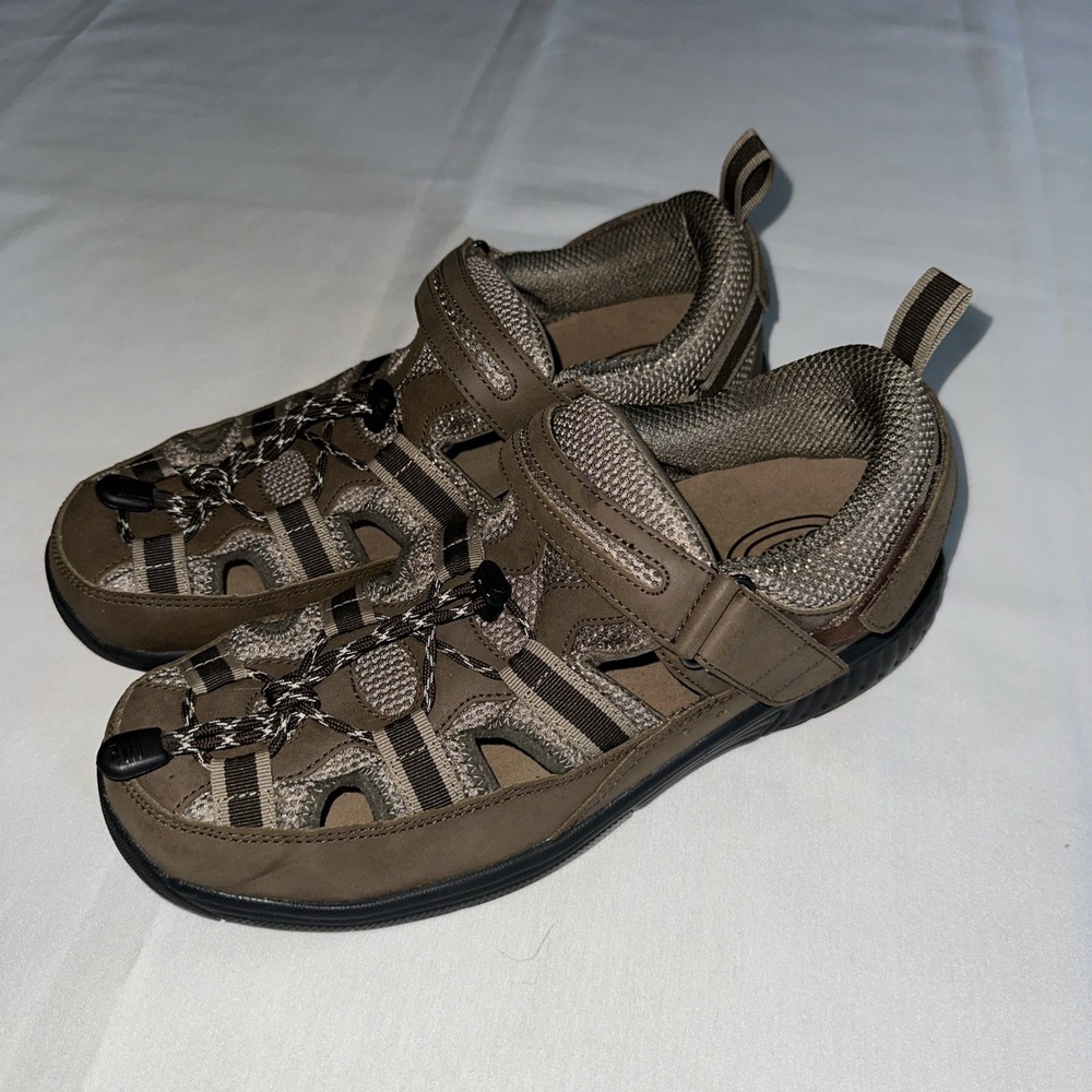 Orthofeet Sandal Clearwater Two-way Strap Mens 12 Wide 2E Brown Leather‎ Comfort - Picture 3 of 10